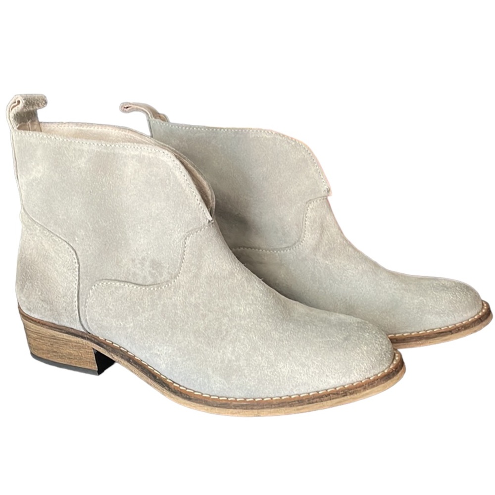 Ivylee Womens Grey Suede Split Front Pull On Low Heel Ankle 6.5 Booties
